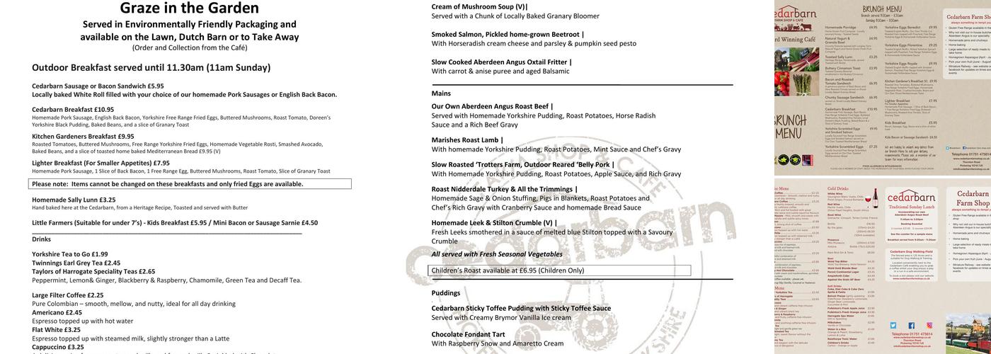 Cedarbarn Farm Shop, Cafe & Miniature Railway Menu