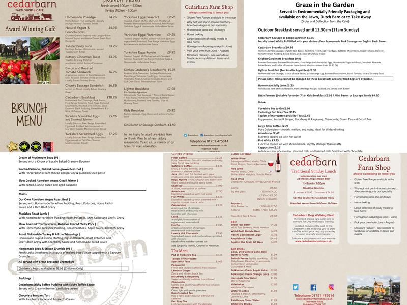 Cedarbarn Farm Shop, Cafe & Miniature Railway Menu