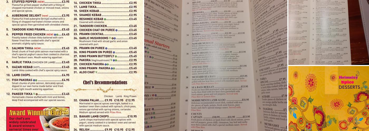 Helmsley Spice Menu