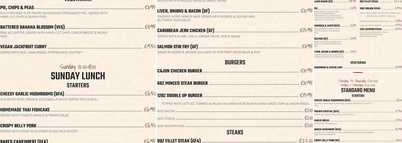 Red Lion Crowle Menu