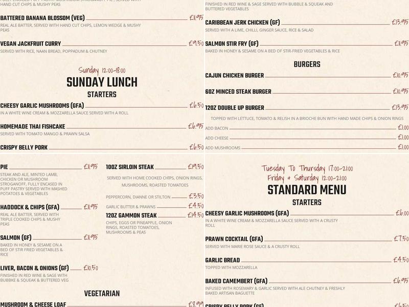 Red Lion Crowle Menu