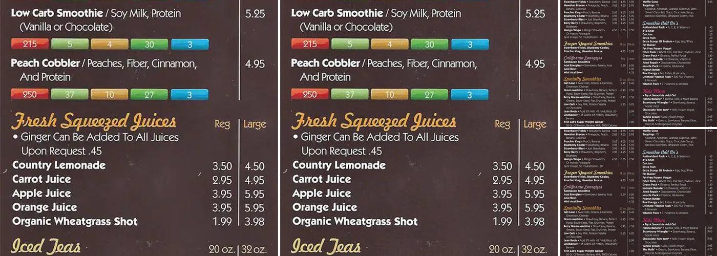 Smoothie King Menu
