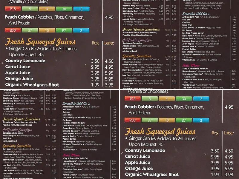 Smoothie King Menu