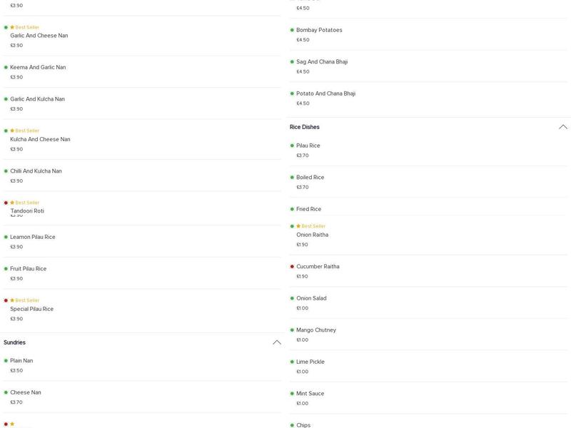 INDIAN SPICE RESTAURANT Menu