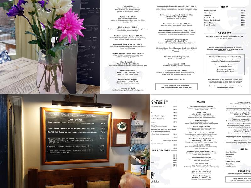The Black Lion Cheddleton Menu