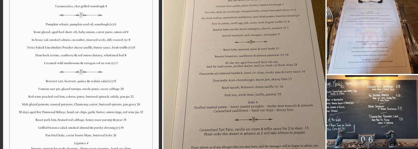 The Duncombe Arms Menu