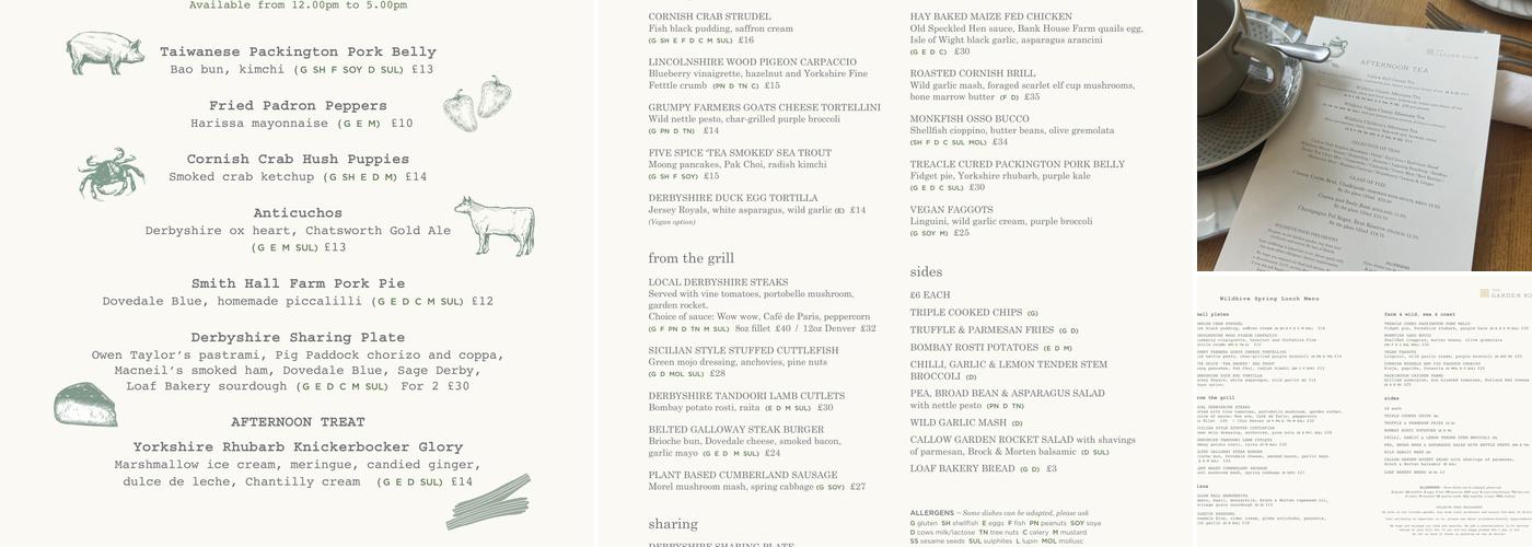 Wildhive Callow Hall Menu