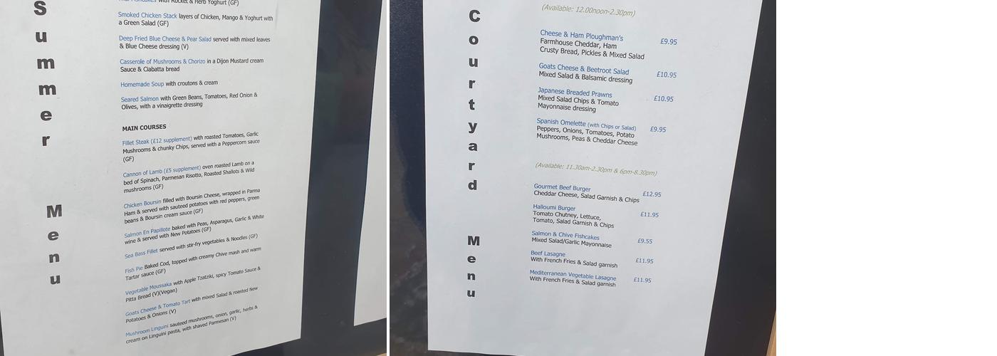 Lamplight Restaurant Ltd Menu