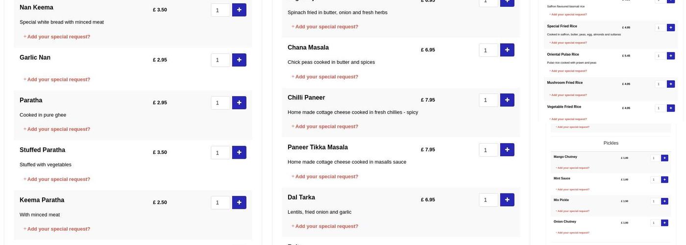 Paramount Tandoori Menu