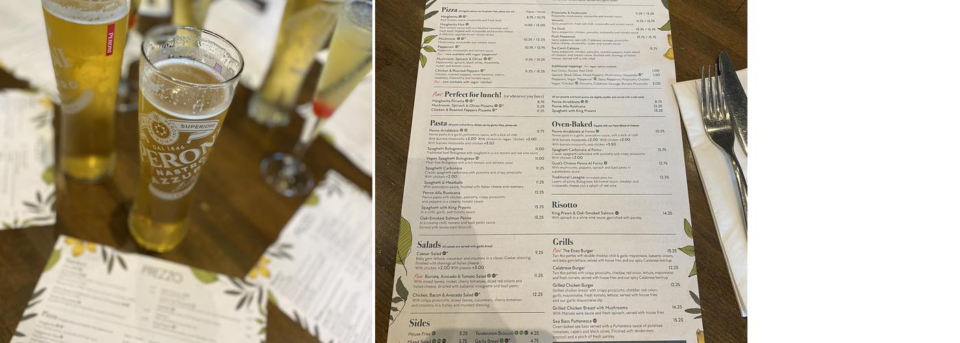 Prezzo Italian Restaurant Kettering Menu