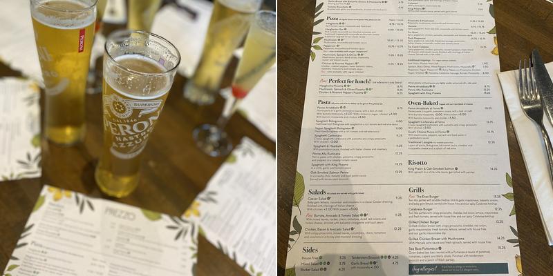 Prezzo Italian Restaurant Kettering Menu