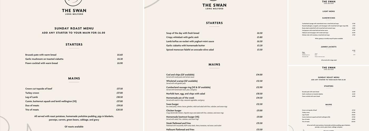 Long Melford Swan Menu