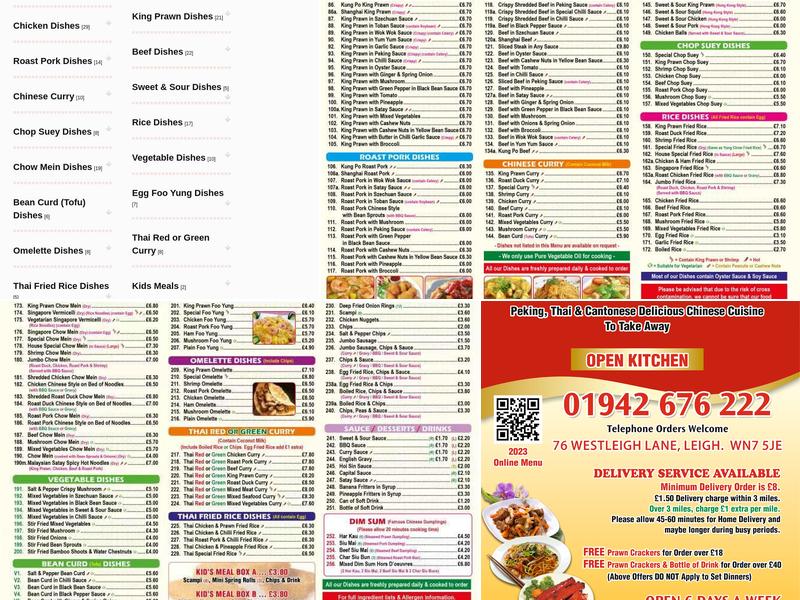 New Good Food Leigh Chinese Food Menu