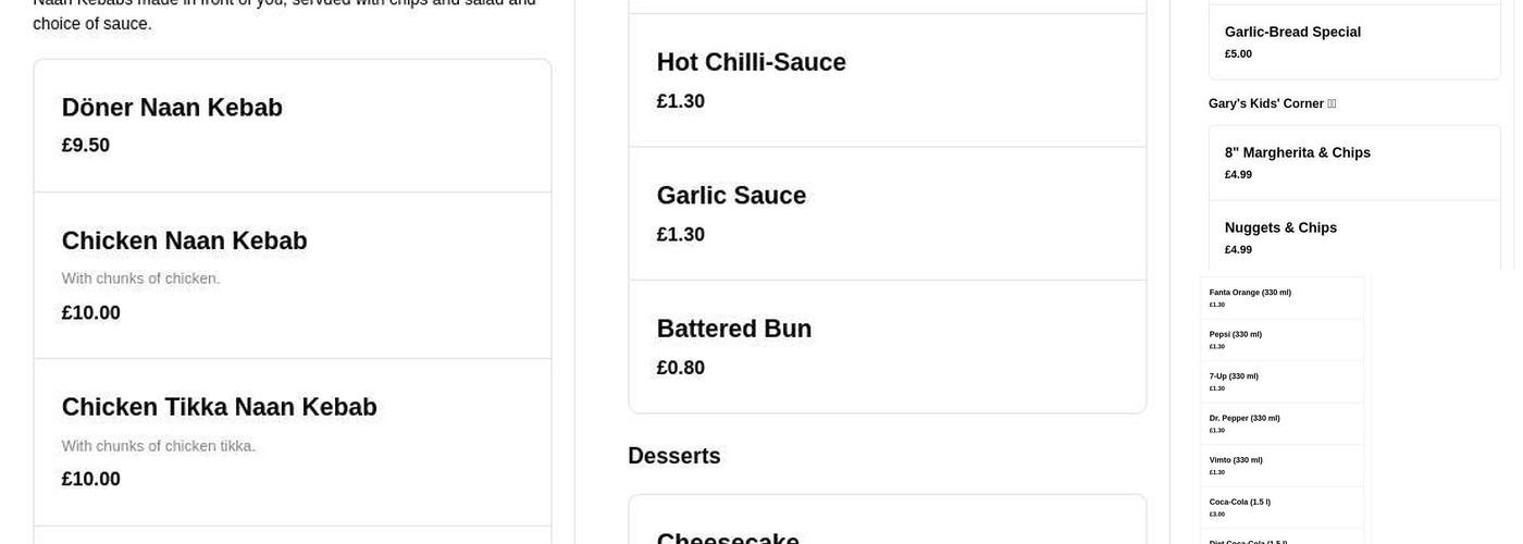 Gary's Fish Bar Menu