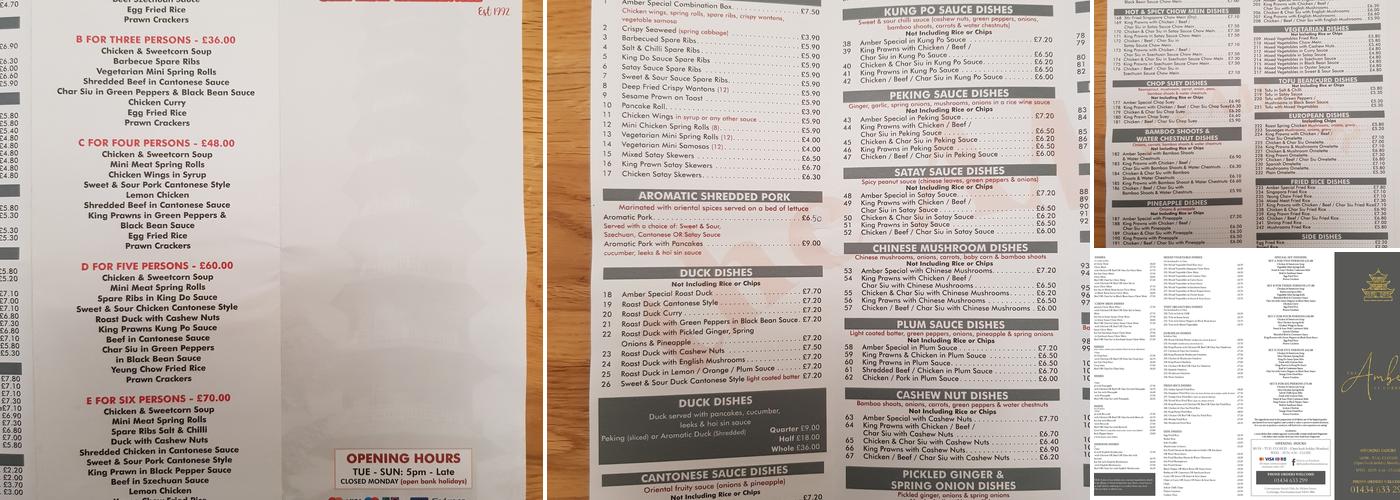 The Amber Chinese Takeaway Menu