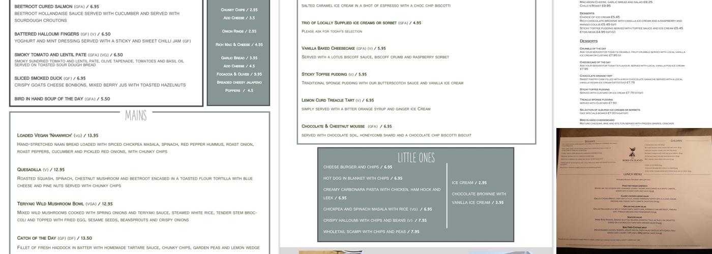 The Bird In Hand Menu