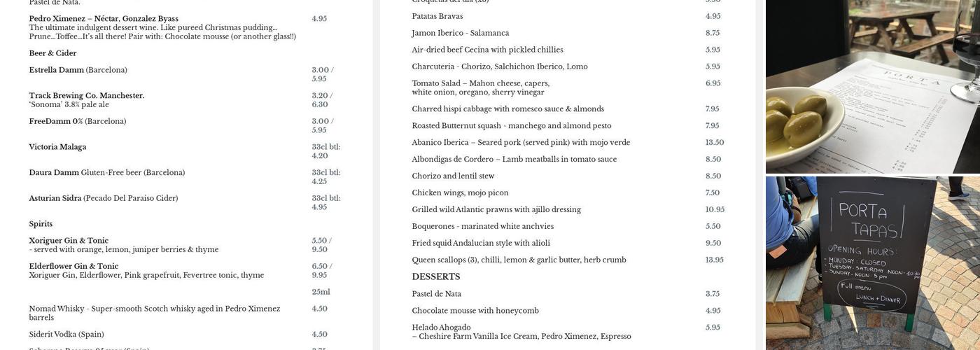 Porta Tapas Bar Menu