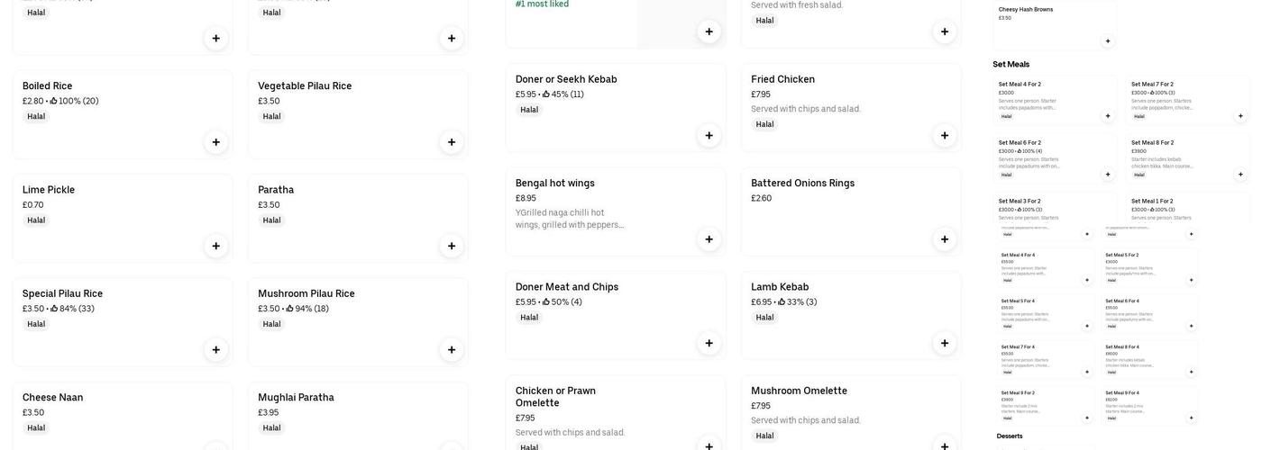 The Masala Bangladeshi, Altrincham Menu