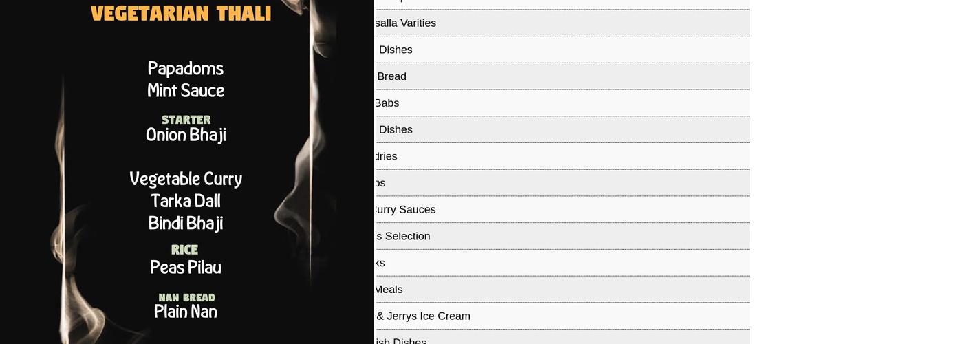 Nisha's Tandoori Menu