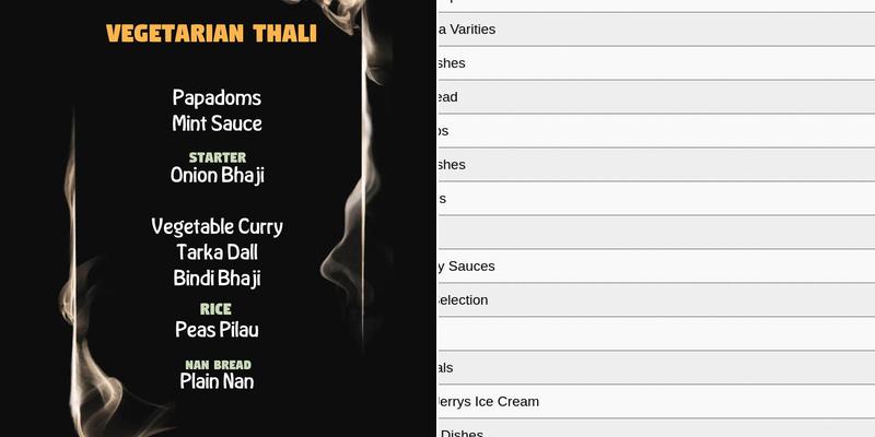 Nisha's Tandoori Menu