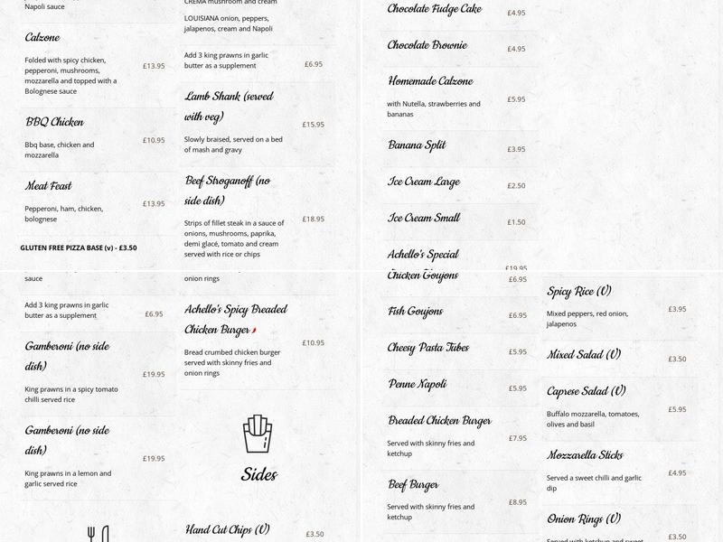 Achellos Italian Restaurant Menu