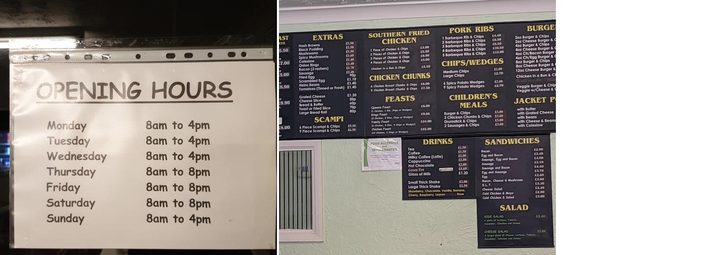 chick king, mile end cafe Menu