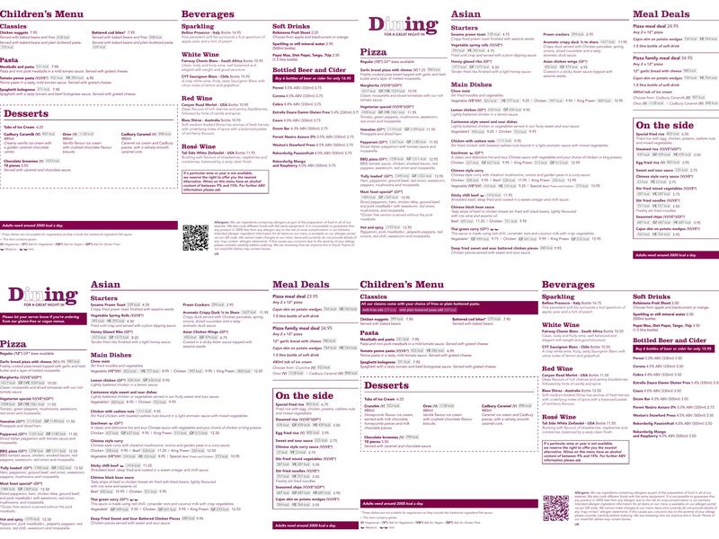 Dining In Menu