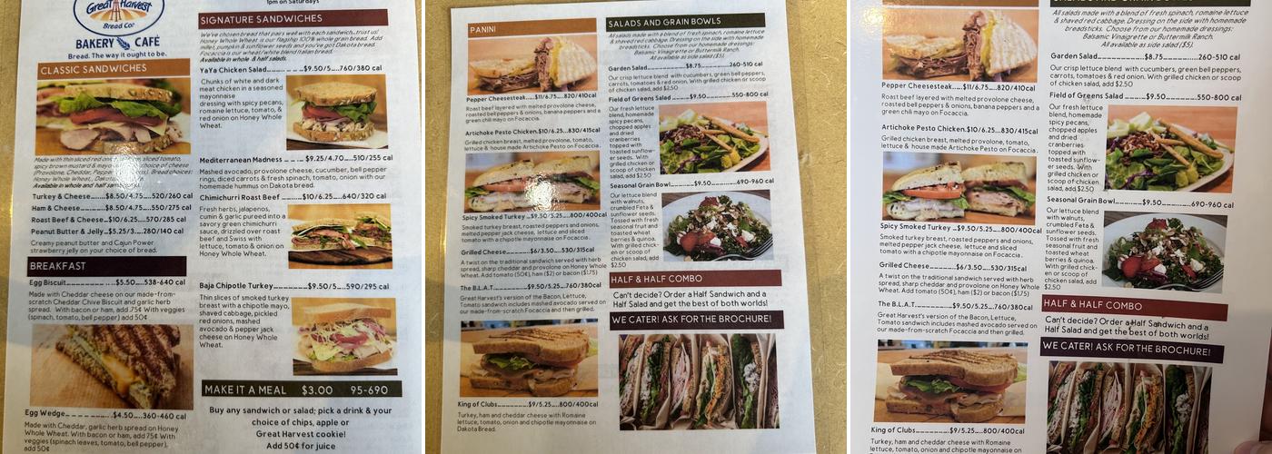Great Harvest Bread Co. Menu