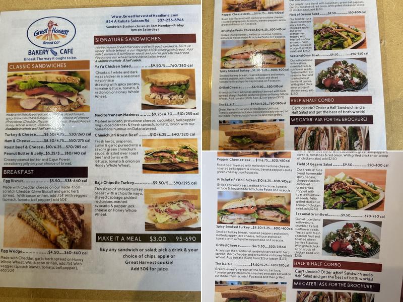 Great Harvest Bread Co. Menu