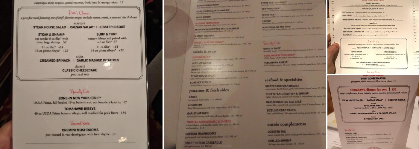 Ruth's Chris Steak House Menu
