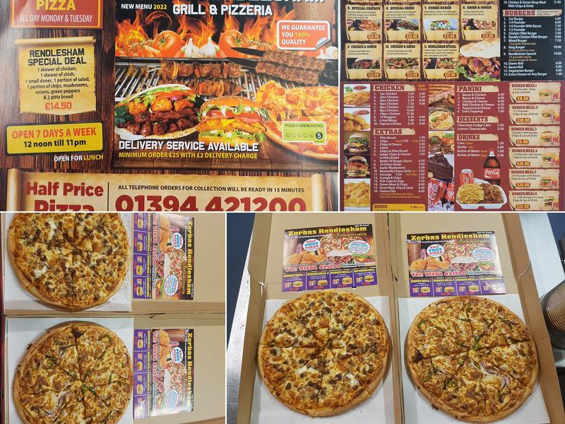 Zorbas kebab and pizza rendlesham Menu