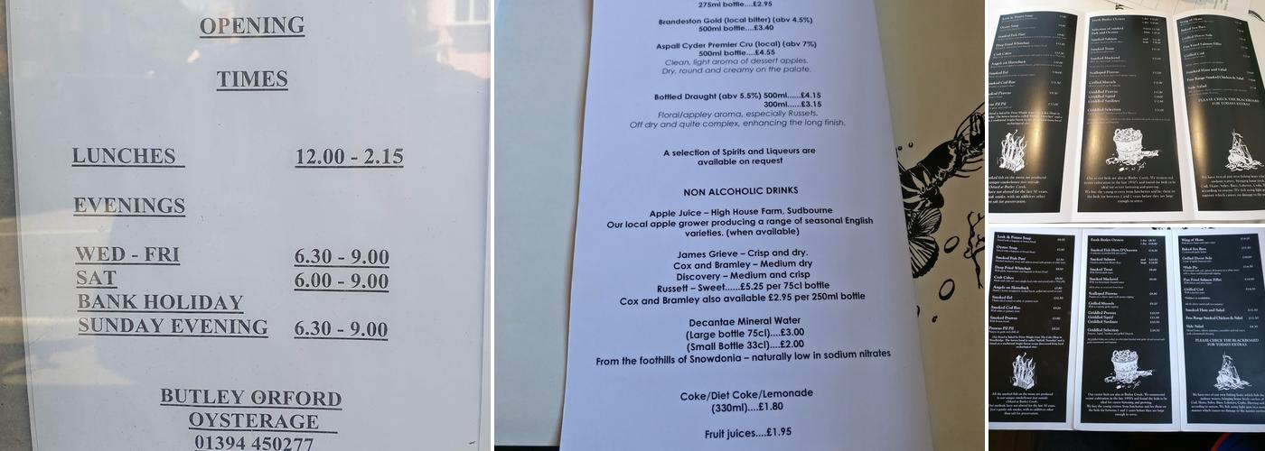 Butley Orford Oysterage Menu