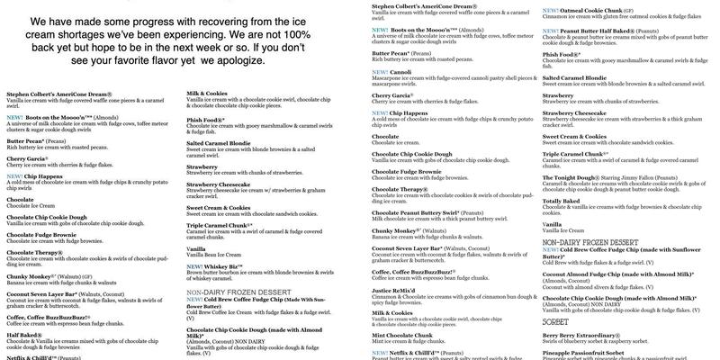 Ben & Jerry’s Menu