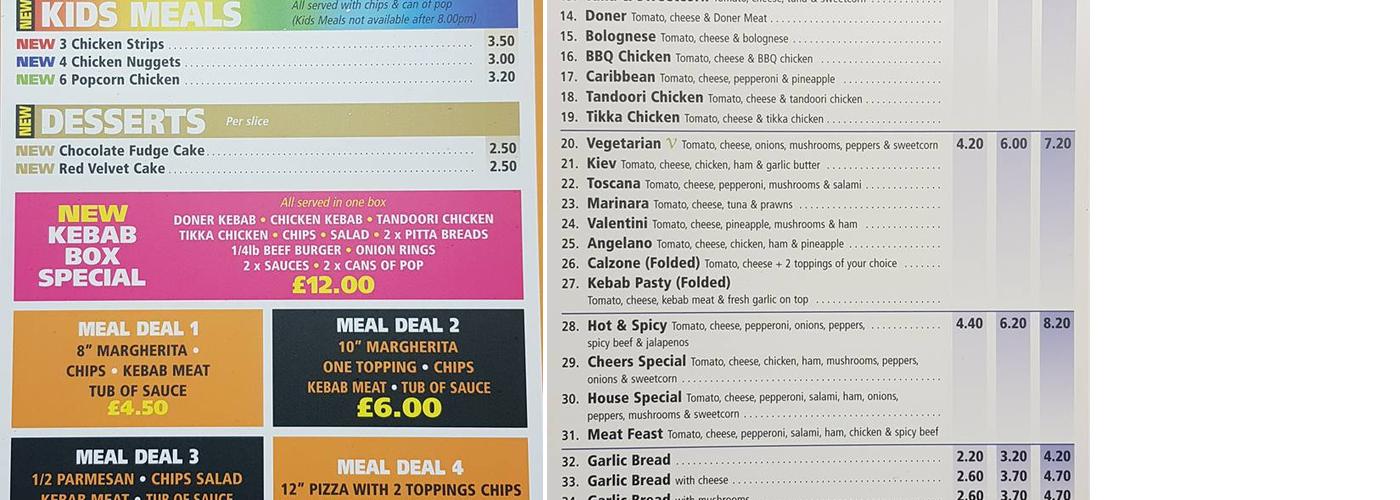 Cheers Takeaway Menu