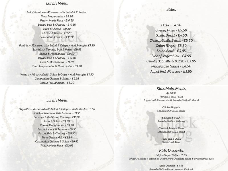 The Black Dog Menu