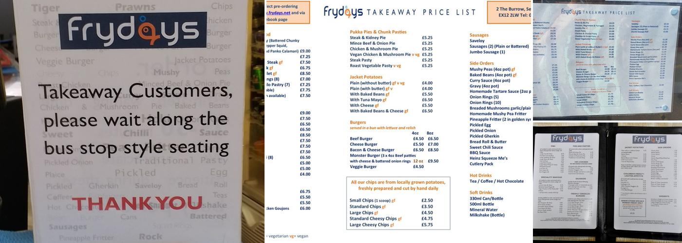 Frydays Traditional British Fish & Chips Menu