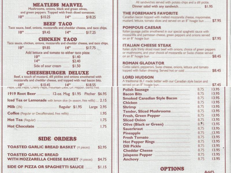 Pizza Factory Menu