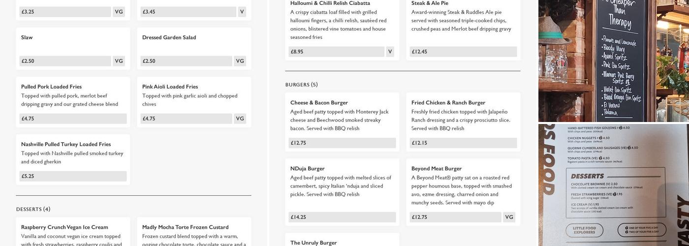 The Bishops Mill Menu