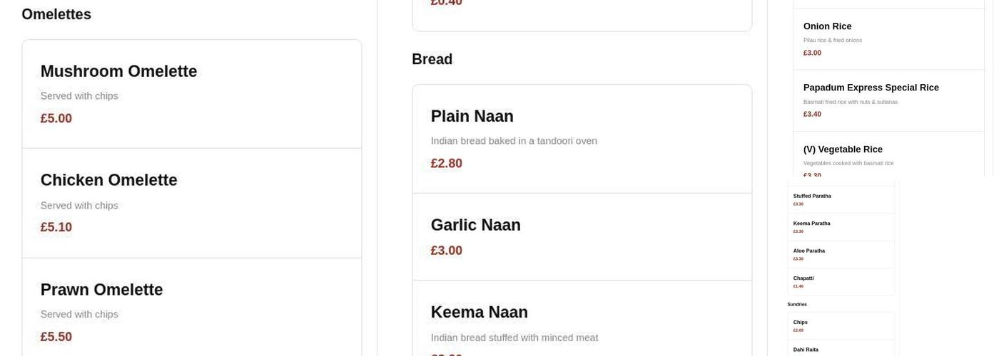 Popadom Express Menu