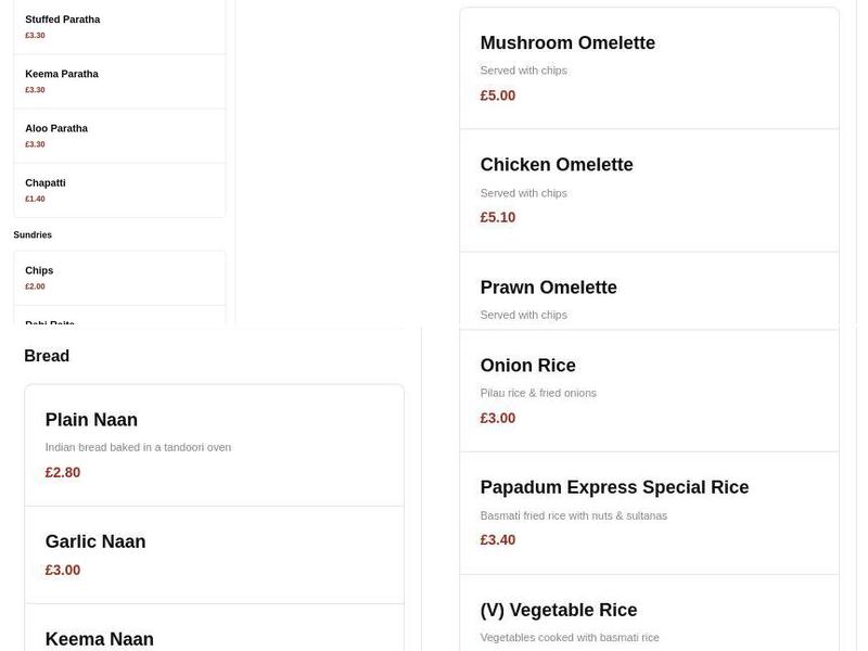 Popadom Express Menu