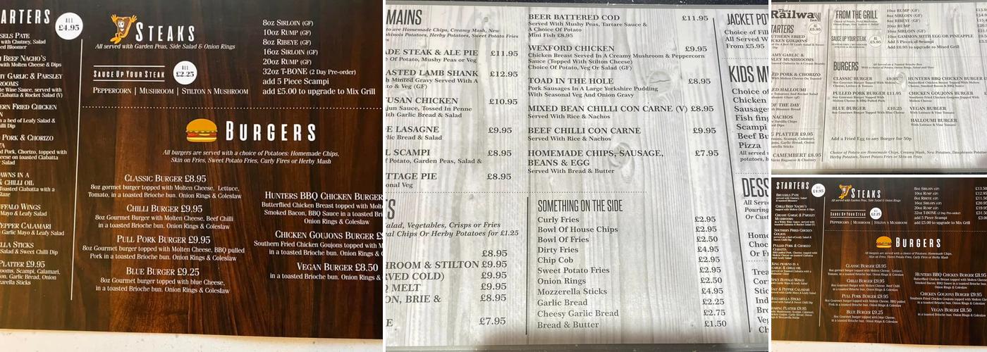 Railway Inn Selston Menu