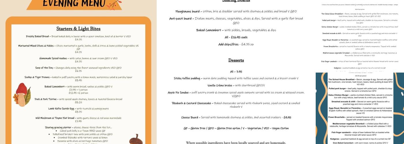 The Schoolhouse Restaurant Bar And Garden Menu