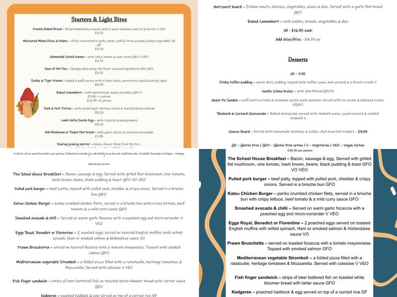 The Schoolhouse Restaurant Bar And Garden Menu
