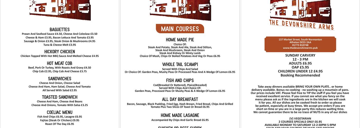 The Devonshire Arms Menu