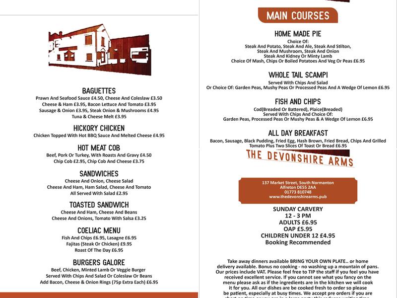 The Devonshire Arms Menu