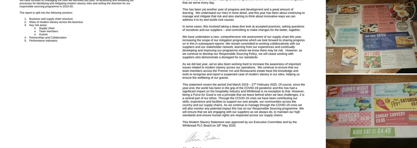 Premier Inn Wigan (M6, J25) hotel Menu