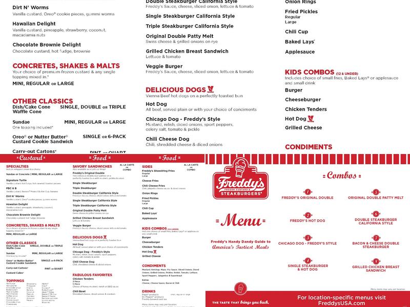 Freddy's Frozen Custard & Steakburgers Menu