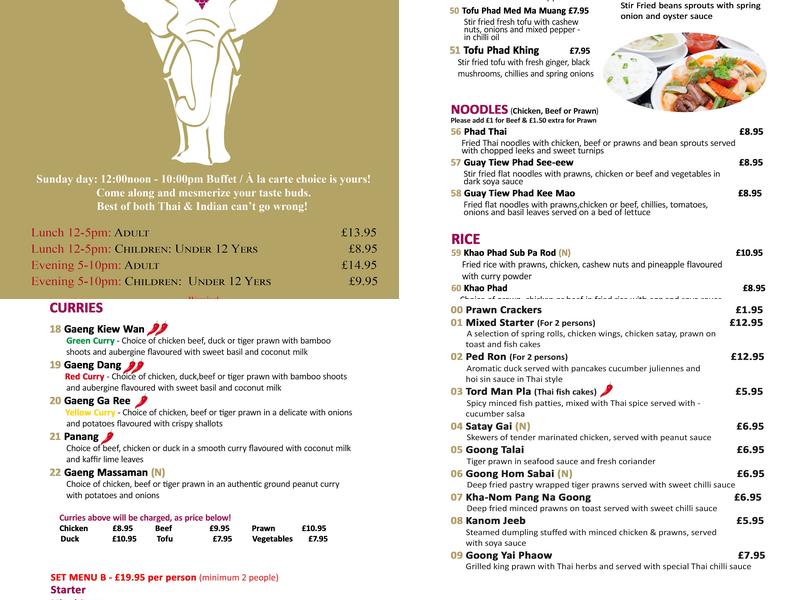 Thai Lounge Menu