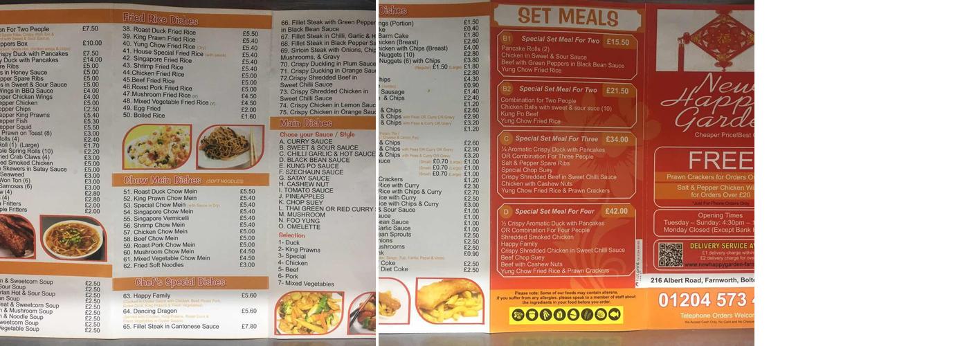 New Happy Garden Menu