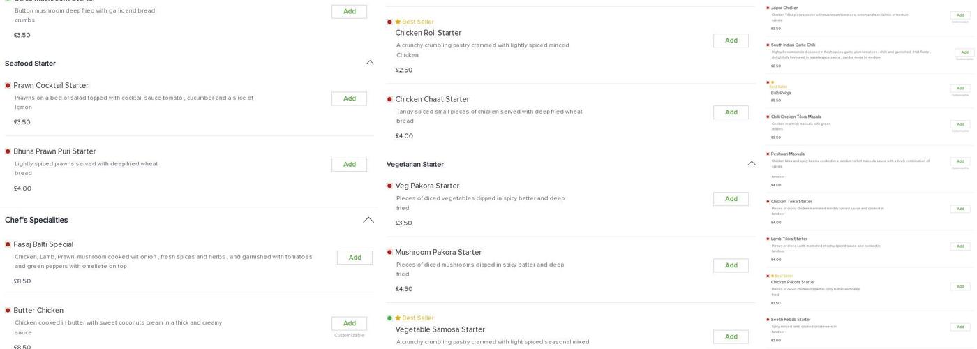 Fasaj Balti Bolton Menu